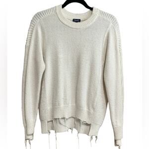 Splendid Frayed Hem Cotton Blend White Cream Sweater Size Medium